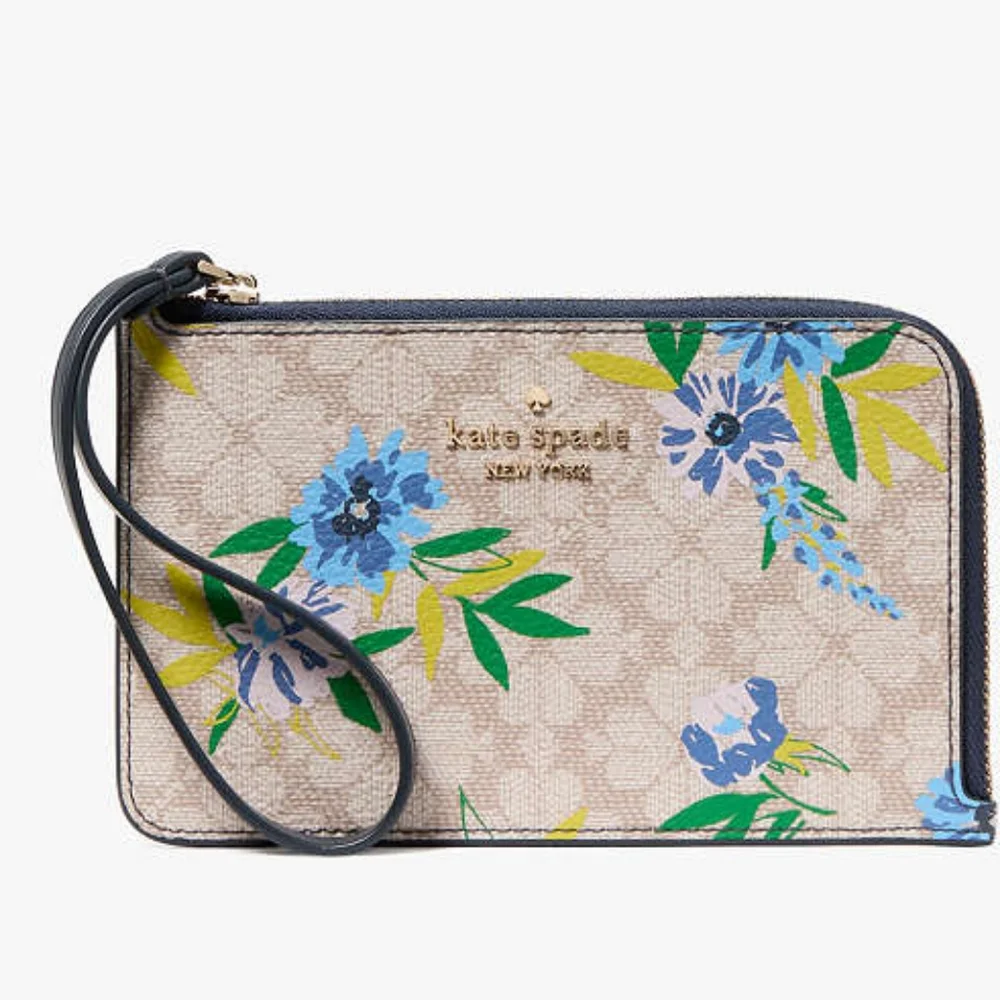 NWT Kate Spade - Lucy Spade Flower Floral Small L-zip Wristlet Clutch - Picture 1 of 7